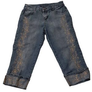 Baccini Women's 4P Embroidered Midrise Cuffed Capri Jeans